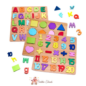 Wooden Educational Toy for Kids - Alphabet, Numbers 1-20 & Shapes Puzzle Set, Preschool Learning, Cognitive & Fine Motor Skills, Safe & Durable