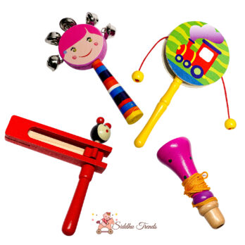Wooden Rattles Musical Toy Set for Kids – Pack of 4