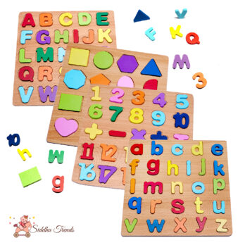 Wooden Educational Toy for Kids – Capital & Small Alphabet, Numbers 1-20 & Shapes Puzzle Set, Preschool Learning, Cognitive & Fine Motor Skills, Safe & Durable