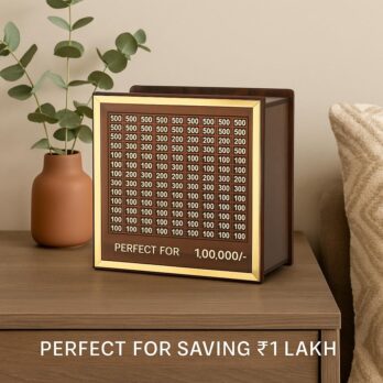 Wooden Money Bank for Saving ₹1 Lakh – 100 Envelope Piggy Bank – Premium Wooden Design for Kids and Adults