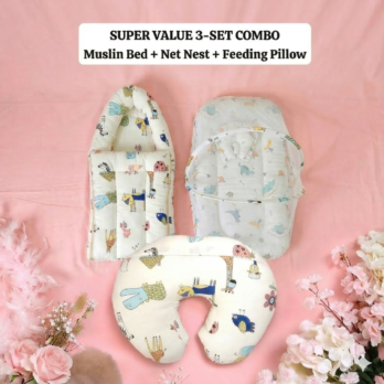 Premium Muslin 3-in-1 Baby Set (Carry Bed + Nest + Feeding Pillow)