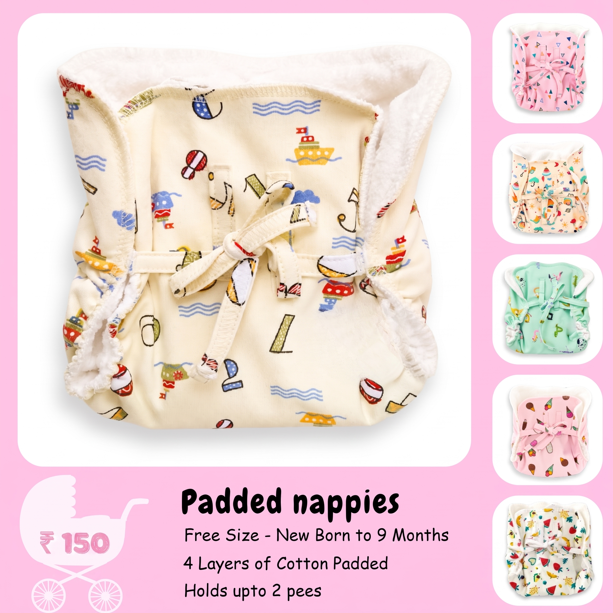 Soft Cotton Padded Nappy (0–9 Months) - Image 2